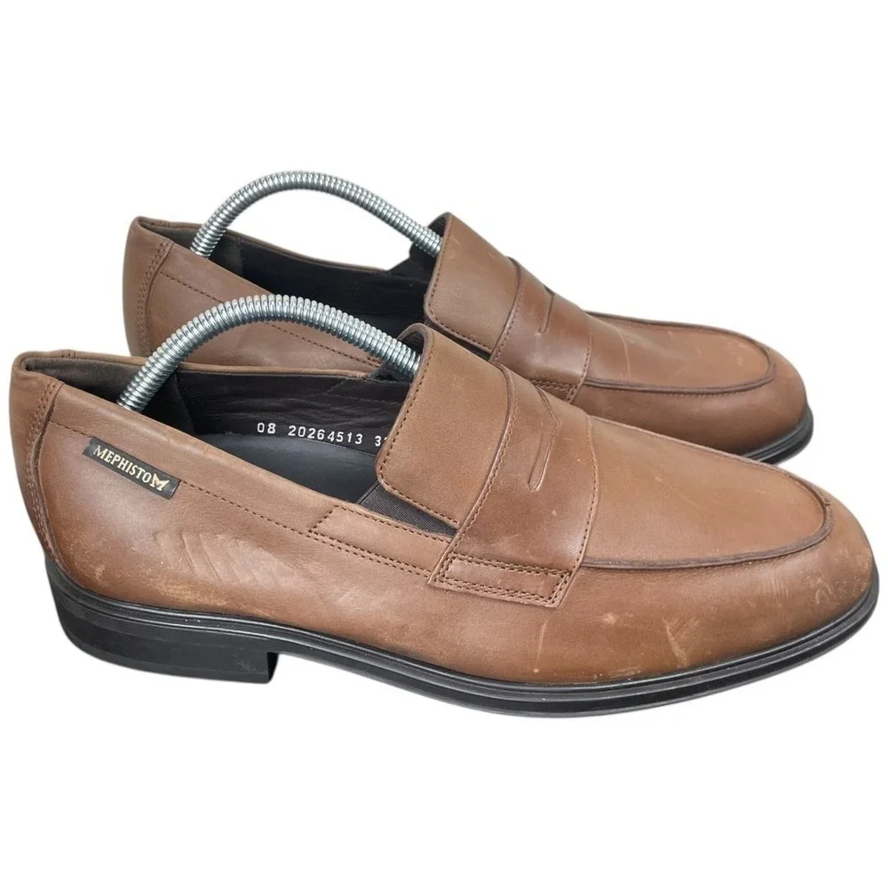 Mephisto Penny Loafers Men Size 11.5 US Air-Jet Brown Apron Toe **READ FLAWS